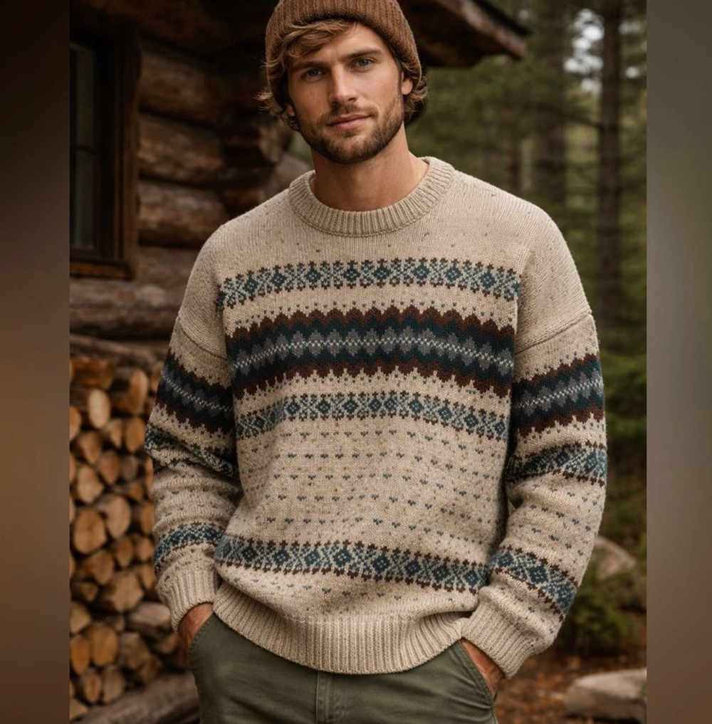 90s Vintage Alps Rugged Outdoors Wool Knit Fair Isle Pullover Sweater Mens M
